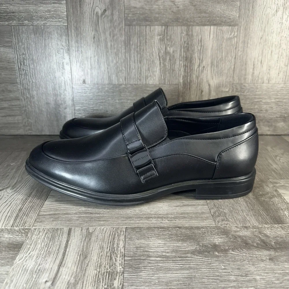 Perry Ellis Loafers Mens 11 Wide Black Dress Shoes Slip On Formal NEW